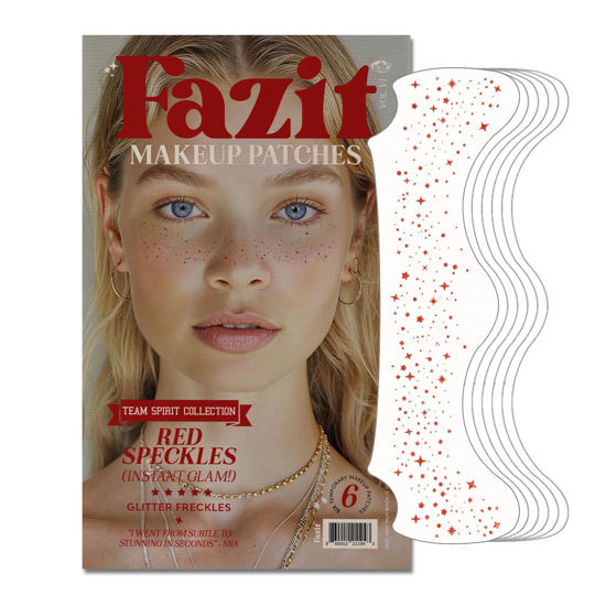 Picture of Fazit Makeup Patches - Face Makeup Patches - Beauty Face Makeup - Red Speckles - Waterproof Red Speckles - Temporary Face Red Speckles For Women - 6 count