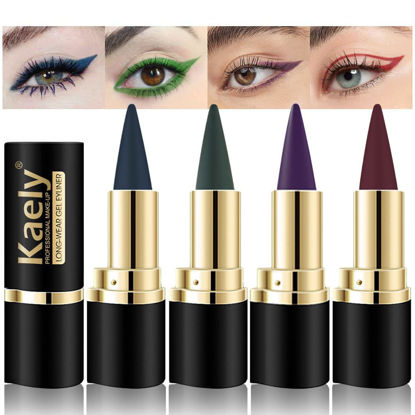 Picture of Kaely 4Pcs Dark Blue Green Purple Red Gel Eyeliner Pencil,Cream Waterproof Smudge Proof Eye Liner,Halloween Makeup,Eye Black Face Paint Lipstick Crayon,Color Colorful Eyeliner Eyeshadow Stick