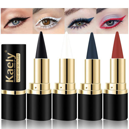 Picture of Kaely 4Pcs Black White Dark Blue Red Gel Eyeliner Pencil,Waterproof Smudge Proof Eye Liner,Clown Goth Halloween Makeup,Eye Black Face Paint Lipstick Crayon,Color Colorful Eyeliner Eyeshadow Stick