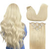 Picture of GOO GOO Clip in Hair Extensions Real Human Hair, Remy Human Hair Extensions Clip ins for Women, Natural Human Hair, 18inch 120g 7Pcs, 60A Platinum Blonde