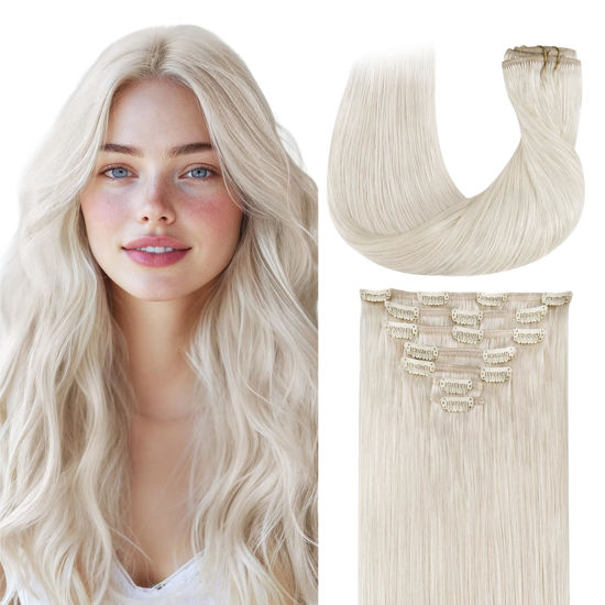 Picture of GOO GOO Clip in Hair Extensions Real Human Hair, Remy Human Hair Extensions Clip ins for Women, Natural Human Hair, 18inch 120g 7Pcs, #1000