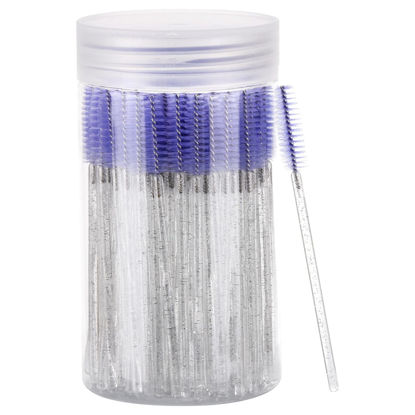 Picture of 100 Pcs Disposable Mascara Wands, Lash Brushes with Container, Crystal Eyebrow Spoolies Brush for Eyelash Extensions (Purple)
