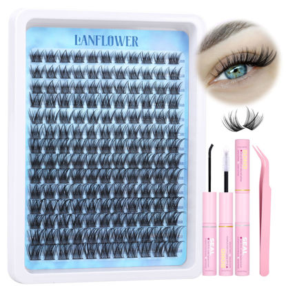 Picture of Wispy Lash Clusters Kit Natural Lash Extension Kit C Curl Eyelash Extension Kit 10-16mm Eyelash Clusters Thin Band Cluster Eyelash Extensions Kit 154pcs Individual Lashes by Lanflower