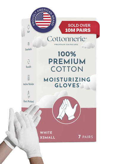 Picture of Gaxcoo Cottonnerie Cotton Gloves for Dry Hands Sleeping, Moisturizing Gloves Overnight, Hand Moisturizer Gloves, Moisture Gloves for Dry Hands Overnight, Sleeping Gloves, Eczema Gloves, X-Small 7 Pair