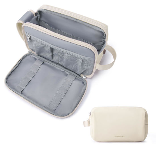 Picture of BAGSMART Toiletry Bag for Men, Travel Toiletry Organizer Dopp Kit Water-resistant Shaving Bag for Toiletries Accessories, Door Room Essentials,Beige-medium