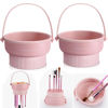 Picture of 2 Pack Makeup Brush Cleaner Mat 3 in 1 Silicone Makeup Brush Cleaner Makeup Brush Cleaning Bowl Makeup Brush Sponge Scrubber Tool for Cleaning, Storage And Upside Down Drying（Two Pink)