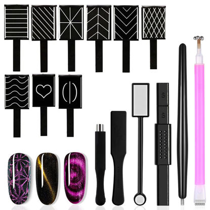 Picture of SILPECWEE 15Pcs Nail Magnet Set Cat Eye Gel Nail Polish Magnet Wand Magnetic Nail Polish Cat Eye Magnet for Nails Cat Eye Magnets Sticks Nail Design Tools Nail Art Accessories