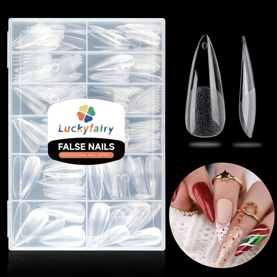 Picture of Stiletto Nails Tips Gel x Half Matte Stiletto Gel x Nail Tips Full Cover 240pcs No C Curve False Acrylic Nails Tips Trendy Stiletto Press On Nails Lasting Nail Extensions 12 Sizes, Luckyfairy