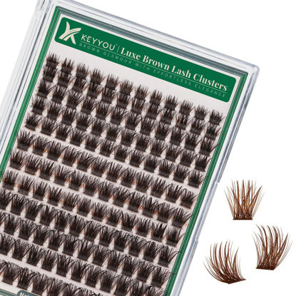Picture of KEYYOU Brown Lash Clusters 144pcs Eyelash Clusters 8-18MIX D Curl Cluster Lashes Soft Fluffy Wispy Lash Clusters Natural Look Brown DIY Lash Extension At Home(Brown01-D-8-18MIX)