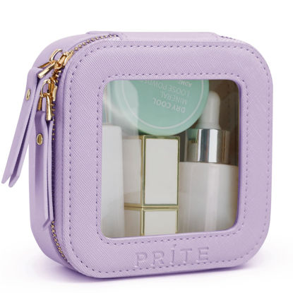 Picture of Prite Small Makeup Bag for Women Portable Clear Makeup Bag Cute Mini Waterproof Travel Cosmetic Bag with Gold Zipper for Car Essentials(Violet)