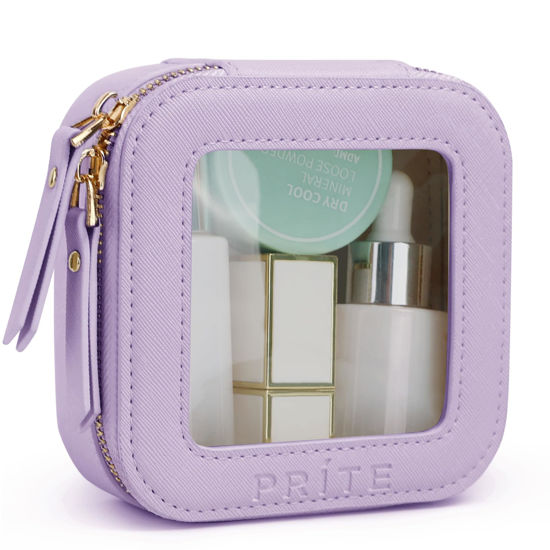 Picture of Prite Small Makeup Bag for Women Portable Clear Makeup Bag Cute Mini Waterproof Travel Cosmetic Bag with Gold Zipper for Car Essentials(Violet)