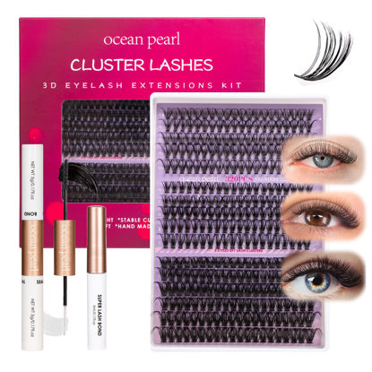 Picture of Ocean Pearl Lash Clusters 320PCS 11-20mm Lash Extension Kit 30D+40D+60D Eyelash Extension Kit Individual Lashes Thick Eyelash Clusters Lashes Clusters with Eyelashes Bond+Seal+Adhesive+Tweezer-60D