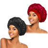 Picture of 2Pcs Silk Bonnet for Sleeping, Satin Hair Bonnets, Soft Elastic Band Silk Sleep Cap, Hair Wrap for Women(Black Burgundy)