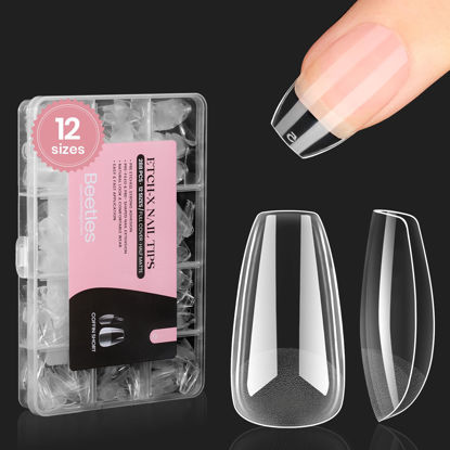 Picture of Beetles Gel Nail Tips Short Coffin Pre-Etched Nail Tips, 12 Sizes 288 Pcs Full Cover Soft Nail Tips Half Matte False Nails Clear Acrylic Glue on Nails Extension DIY Manicure Valentines Gifts for Women