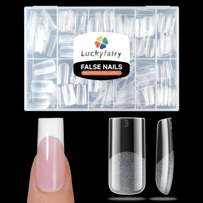Picture of Luckyfairy Medium Square Nail Tips, 240pcs Soft Gel Pre-Shaped Acrylic Fake Nails, Half Matte Full Cover Clear Gelly Press on Flase Nail Tips for Extension Nail Manicure Home DIY 12 Sizes Gelly Tips