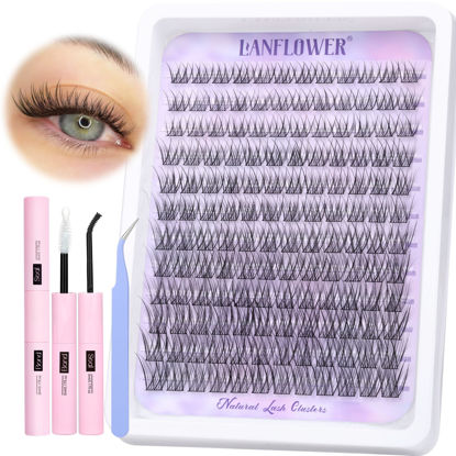 Picture of Natural Lash Clusters Kit Wispy Lash Extension Kit Waterproof Lash Clusters C Curl Cluster Eyelash Extensions Kit 144pcs Individual Lashes 10-16mm Eyelash Extension Kit by Lanflower
