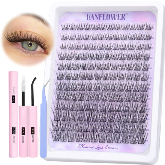 Picture of Natural Lash Clusters Kit Wispy Lash Extension Kit Waterproof Lash Clusters C Curl Cluster Eyelash Extensions Kit 144pcs Individual Lashes 10-16mm Eyelash Extension Kit by Lanflower
