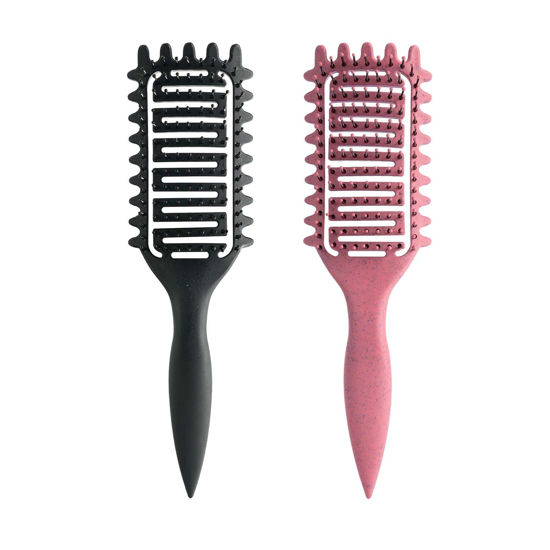 Picture of Curl Defining Brush,2024 Curly Hair Brush,Vented Hair Brush for Detangling, Shaping and Defining Curls For Women and Men Less Pulling (Pink Black)