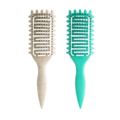 Picture of Curl Defining Brush,2024 Curly Hair Brush,Vented Hair Brush for Detangling, Shaping and Defining Curls For Women and Men Less Pulling (Green Beige)
