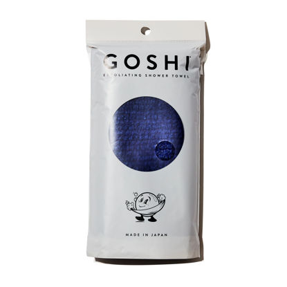 Picture of GOSHI Exfoliating Shower Towel - Rip-Resistant Exfoliating Washcloth for All Skin Types - Indigo Blue - Made in Japan