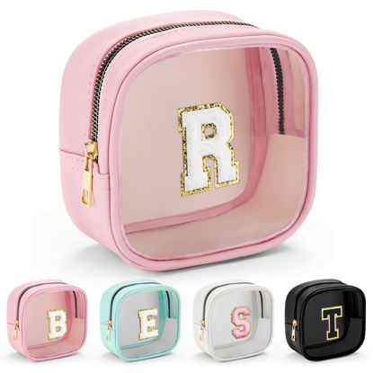 Picture of YOOLIFE Initial Make Up Bag Travel Toiletry Bag, Clear Makeup Bag Preppy Cosmetic Bags Organizer Travel Essentials Gifts for Women Teen Girlfriend Teacher Mom Brithday Mothers Day Gifts