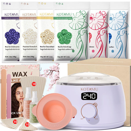 Picture of KOTAMU Waxing Kit for Women & Men, Wax Warmer for Hair Removal, Digital Wax Kit with Silicone Waxing Pot，Ideal for Face Eyebrow Arm Legs Armpit &Sensitive Skin, Purple Wax Machine With 44 Accessories