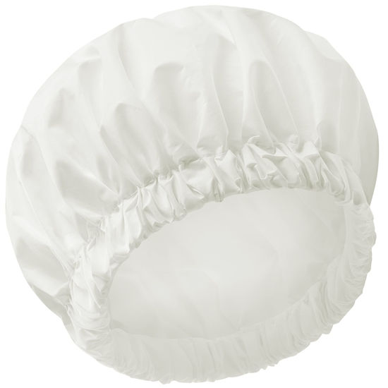 Picture of Reusable Shower Cap for Women, Large Waterproof Shower Bonnet Washable Elastic Band Bath Hair Hat for Long Hair, Braids(White)