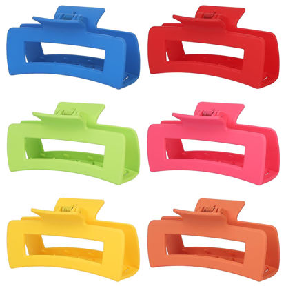 Picture of Sisiaipu 4 Inch Big Hair Claw Clips 6 Pcs Large Claw Clips for Thick Hair Square Hair Clips for Women Rectangle Hair Clips Banana Jaw Clips Hair Accessories for Girls - Dopamine