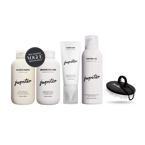 Picture of Jupiter Oil Control & Exfoliation Set, Anti-Dandruff Shampoo, Conditioner, Restoring Serum, Scalp Brush, & Purifying Mask, for Women & Men, Dermatologist-Formulated for Flaky, Itchy, Oily, & Dry Scalp