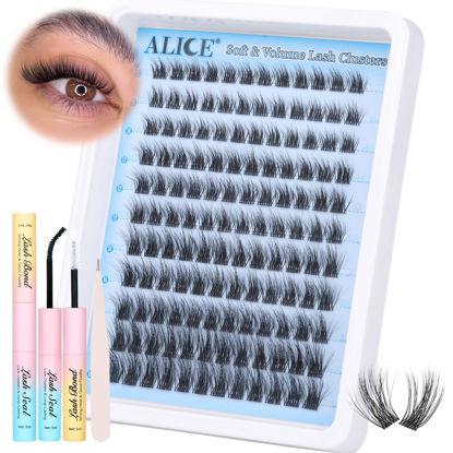 Picture of ALICE Fluffy Lash Cluster Kit Faux Mink Eyelash Extension Kit 10-16mm 132pcs DIY Lash Extension Kit Wispy 3D C Curl Eyelash Clusters with Lash Glue Bond and Seal Self Application at Home