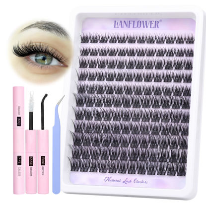 Picture of Lash Extension Kit Natural Lash Clusters Kit Waterproof Eyelash Extension Kit Wispy Lash Clusters C Curl Cluster Eyelash Extensions Kit 10-16 mm Individual Lashes by Lanflower