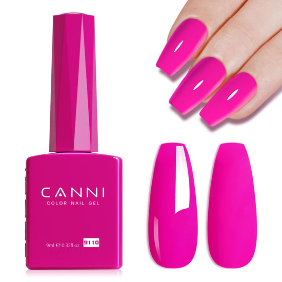 Picture of CANNI Hot Pink Nail Gel Polish, 1Pcs Bright Coral Pink Nail Polish Gel Cerise Color High Gloss Soak Off UV Gel Nail French Nail Manicure Salon DIY