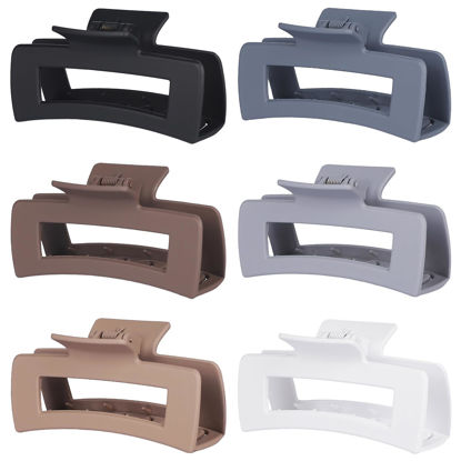 Picture of Sisiaipu 4 Inch Big Hair Claw Clips 6 Pcs Large Claw Clips for Thick Hair Square Hair Clips for Women Rectangle Hair Clips Banana Jaw Clips Hair Accessories for Girls - Brown Grey