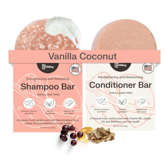 Picture of The Earthling Co. Shampoo & Conditioner Bar Set - Promote Hair Growth, Strengthen & Volumize All Hair Types - Paraben & Sulfate Free Formula with Natural Ingredients for Dry Hair (Vanilla Coconut)