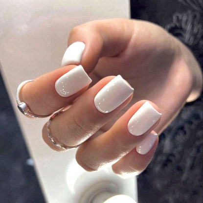 Picture of Modelones Pure White Press on Nails for Women, Short Square Fake Nails, Reusable Nail Kit with Nail Glue Adhesive Tabs Mini Nail File, Nails Press Ons 32Pcs16 Sizes, Valentine Gift