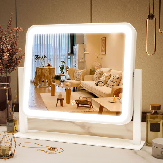 Picture of FENNIO Vanity Mirror with Lights 14"×12" Makeup Mirror with Lights,Lighted Vanity Mirror Tabletop,Smart Touch with 3-Color Lighting,Dimmable,for Vanity Desk Tabletop