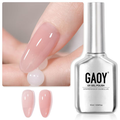 Picture of GAOY Pink Jelly Gel Nail Polish, 16ml Sheer Nude Translucent Soak Off Gel Polish, UV Light Cure for Nail Art DIY at Home, 2919 Fairy Pink