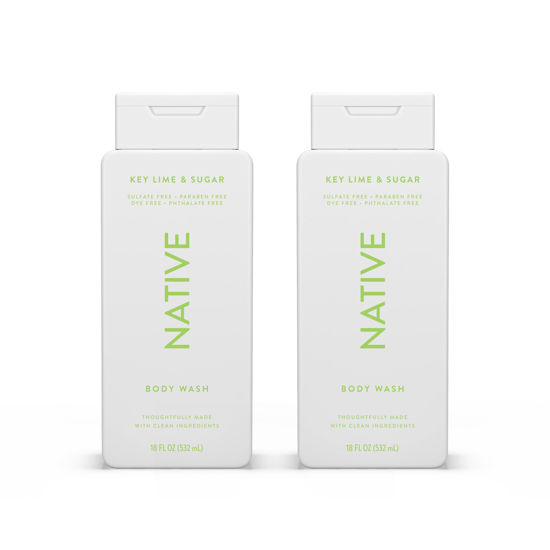 Picture of Native Body Wash Contains Naturally Derived Ingredients | For Women & Men, Sulfate, Paraben, & Dye Free Leaving Skin Soft and Hydrating |Key Lime & Sugar 18 oz - 2 Pk