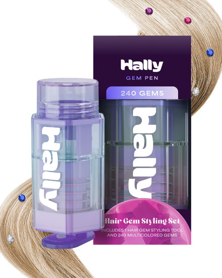 Picture of Hally Hair Gems Pen Applicator - Includes Hair Styling Tool with 240 Multicolored Adhesive Gem Stickers Hair Jewels - Stylish Hair Accessories for School, Halloween, Festivals, Wedding, Parties & More