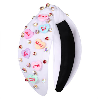 Picture of NVENF Hairband - Love Heart Knotted Wide Top Knot Valentine's Day Headband for Women, Red, Fabric
