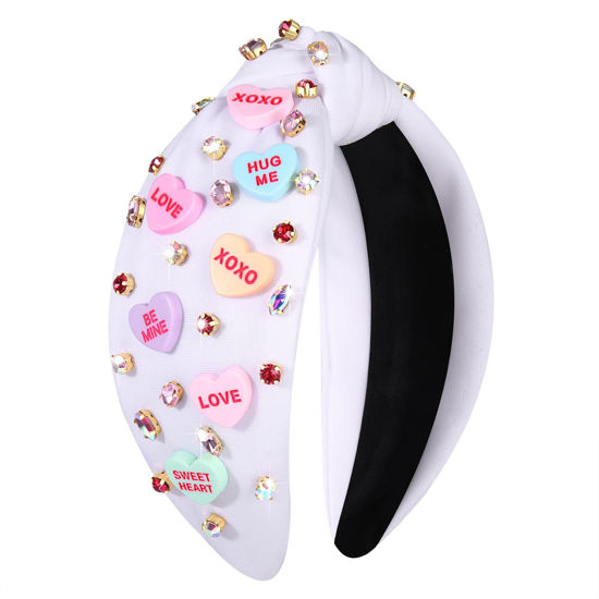 Picture of NVENF Hairband - Love Heart Knotted Wide Top Knot Valentine's Day Headband for Women, Red, Fabric