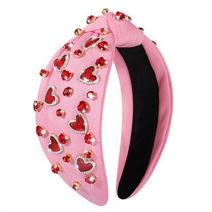 Picture of NVENF Hairband, Valentine's Day Headband for Women, Red Pink Wide Top Knot Headband, Jeweled Crystal Rhinestone Knotted Headband, Valentine's Day Hair Accessories Gifts