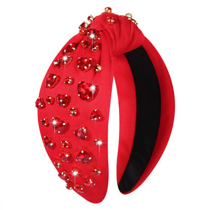 Picture of NVENF Hairband, Valentine's Day Headband for Women with Love Heart and Crystal, Red Pink Wide Top Knot Headband, Hair Accessories Gifts (Red Heart 3)