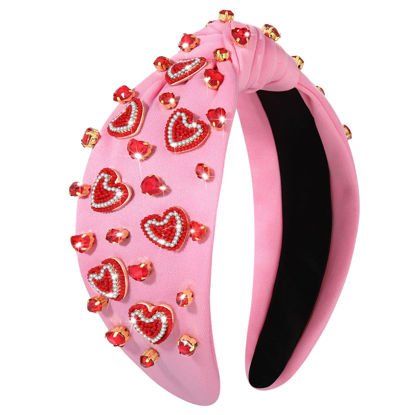 Picture of NVENF Hairband, Valentine's Day Headband for Women, Red, Love Heart Headband with Crystal Rhinestone, Knotted Headband, Wide Top Knot Headband, Valentine's Day Hair Accessories Gifts
