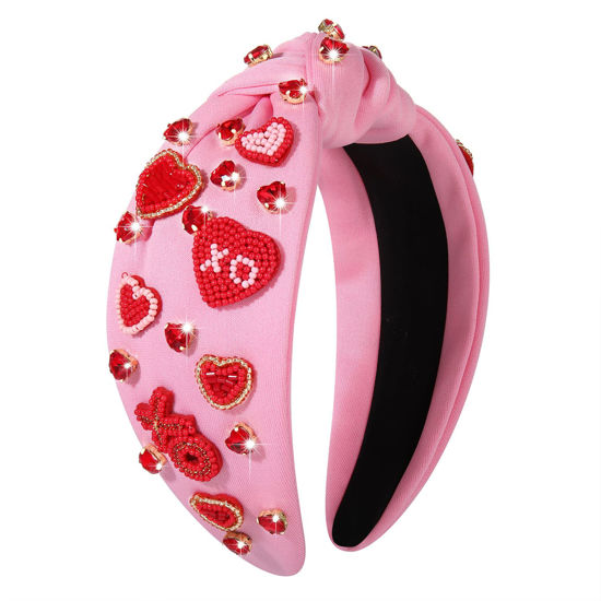 Picture of NVENF Hairband, Valentine's Day Headband for Women with Love Heart and Crystal, Red, Pink, Wide Top Knot Headband, Hair Accessories Gifts