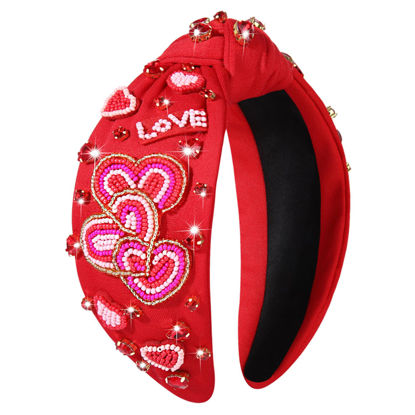 Picture of NVENF Hairband, Valentine's Day Headband for Women, Red Heart Headband, Jeweled Crystal Rhinestone Knotted Headband, Valentine's Day Hair Accessories Gifts