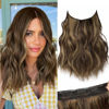 Picture of KooKaStyle Invisible Wire Hair Extensions with Transparent Headband Adjustable Size 4 Secure Clips Long Wavy Highlight Hairpiece 12 Inch Balayage Chocolate Brown to Caramel Blonde for Women