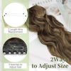 Picture of KooKaStyle Invisible Wire Hair Extensions with Transparent Headband Adjustable Size 4 Secure Clips Long Wavy Highlight Hairpiece 12 Inch Balayage Chocolate Brown to Caramel Blonde for Women
