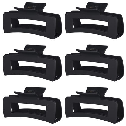 Picture of Sisiaipu 4 Inch Big Hair Claw Clips 6 Pcs Large Claw Clips for Thick Hair Square Hair Clips for Women Rectangle Hair Clips Banana Jaw Clips Hair Accessories for Girls - Black