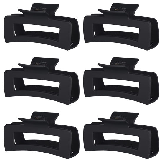 Picture of Sisiaipu 4 Inch Big Hair Claw Clips 6 Pcs Large Claw Clips for Thick Hair Square Hair Clips for Women Rectangle Hair Clips Banana Jaw Clips Hair Accessories for Girls - Black